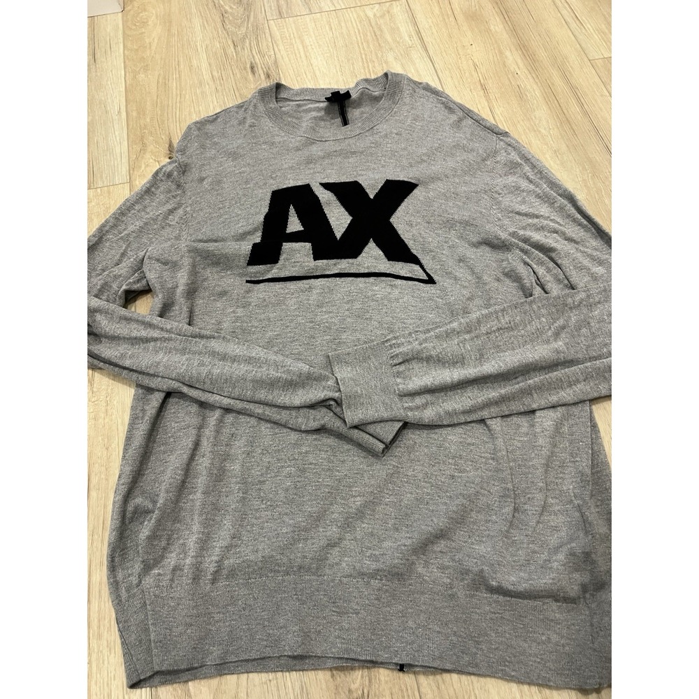 A|X Armani Exchange Men's Gray Crewneck Sweater Large Logo Pullover Size XL